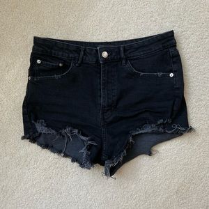 Zara black distressed denim shorts